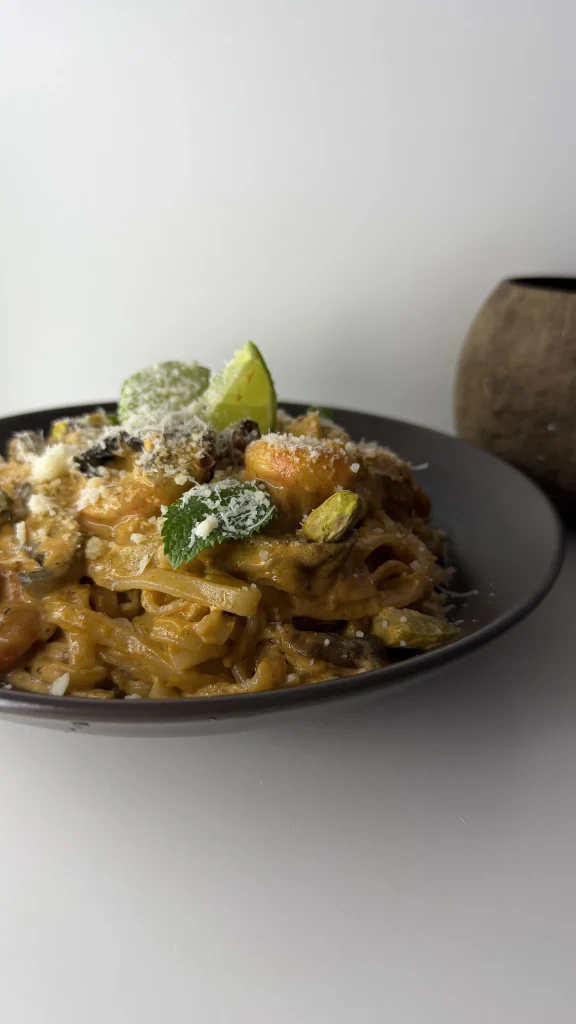 Nouilles de riz crevettes pesto rosso